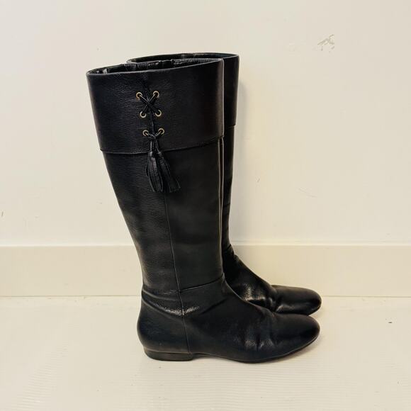 Enzo Angiolini Boots Women 9 Black Leather Riding Knee High EAZAMBIAH Zip Tassel - Picture 1 of 12